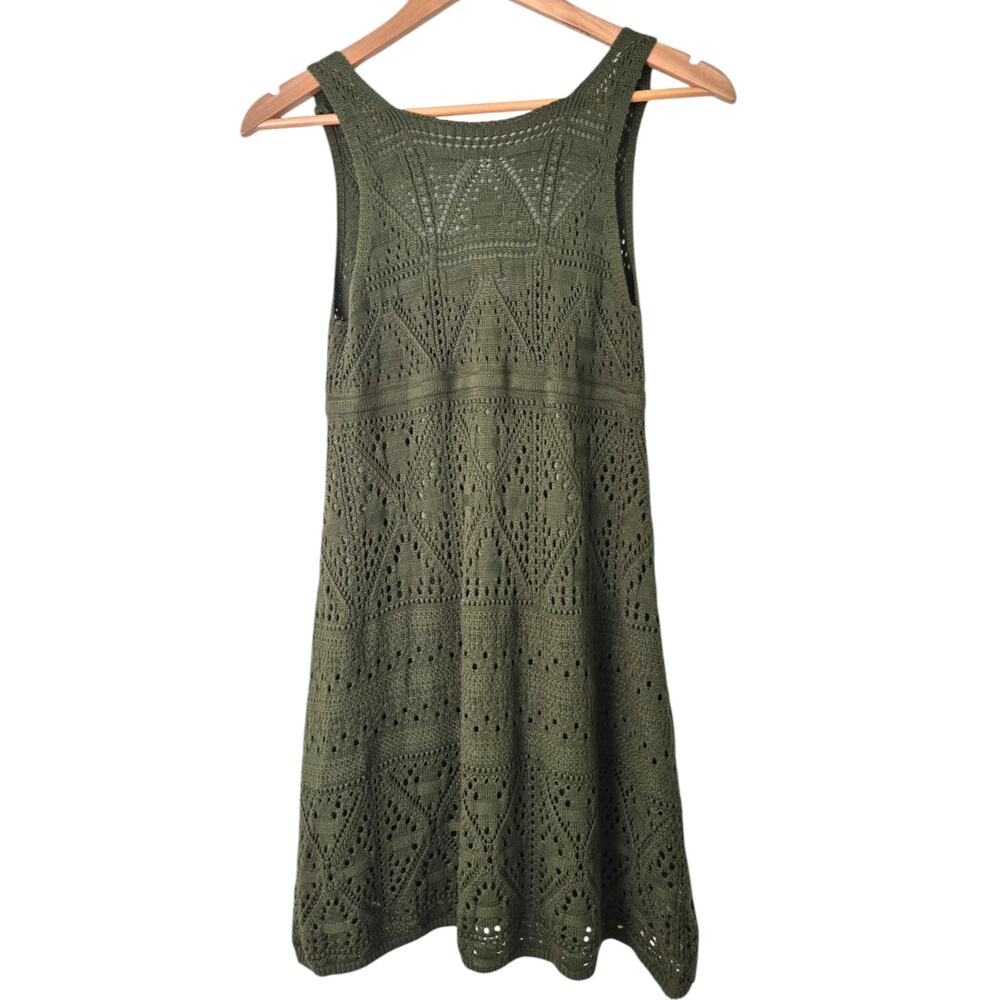 Cider Dress Sz S Open Crochet Green Sleeveless Boho Festival Country Cowgirl Y2K